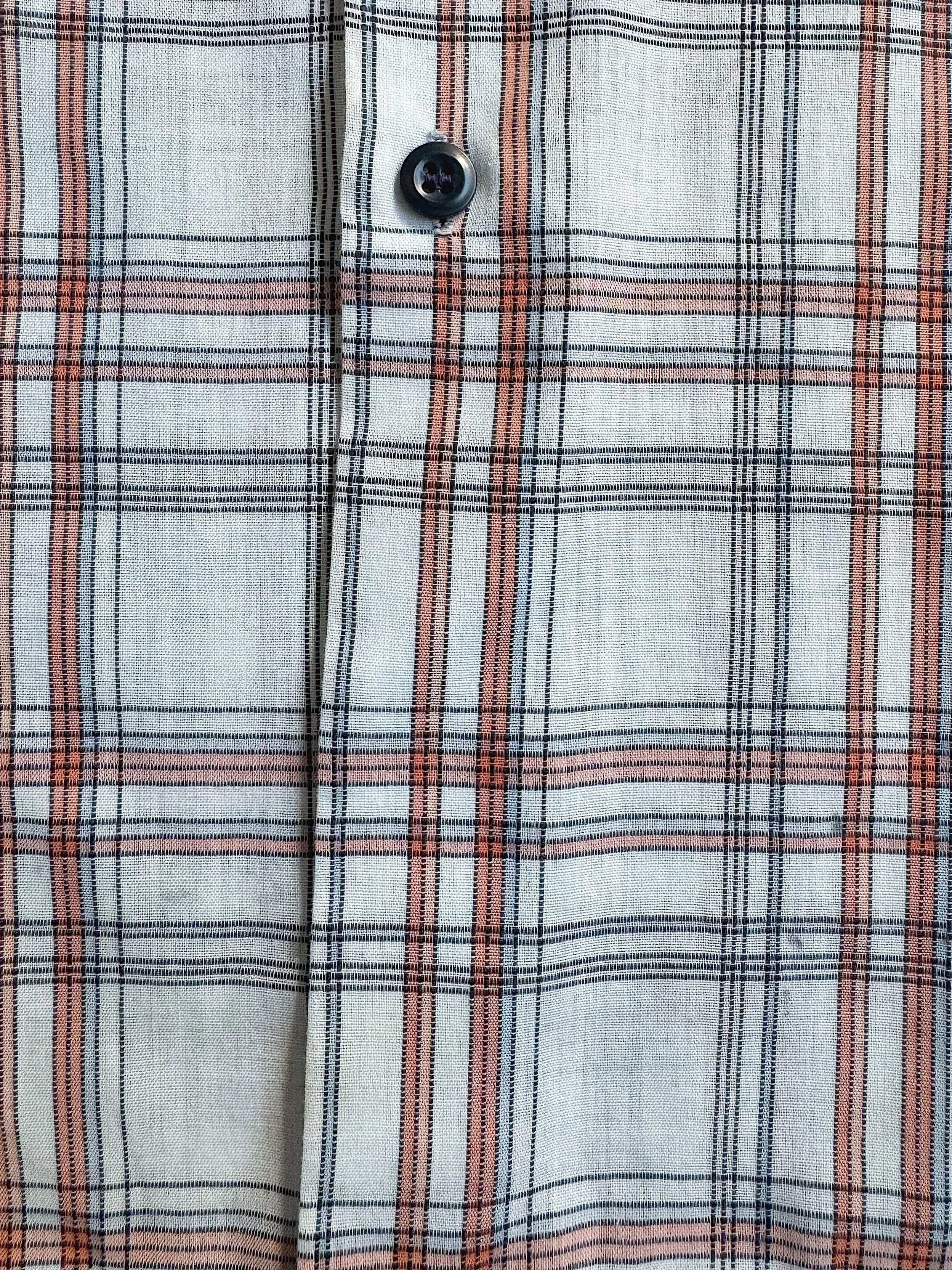 Vintage White Plaid Lightweight Buttoned Shirt (XXL)